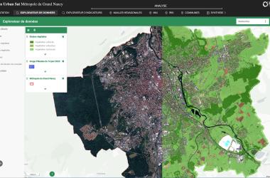 Welcoming the user with a Pleiades image from June, a period when vegetation is in full bloom, the TerraNIS Landia interface displays all the raw data extracted by Cerema from this Pleiades image.